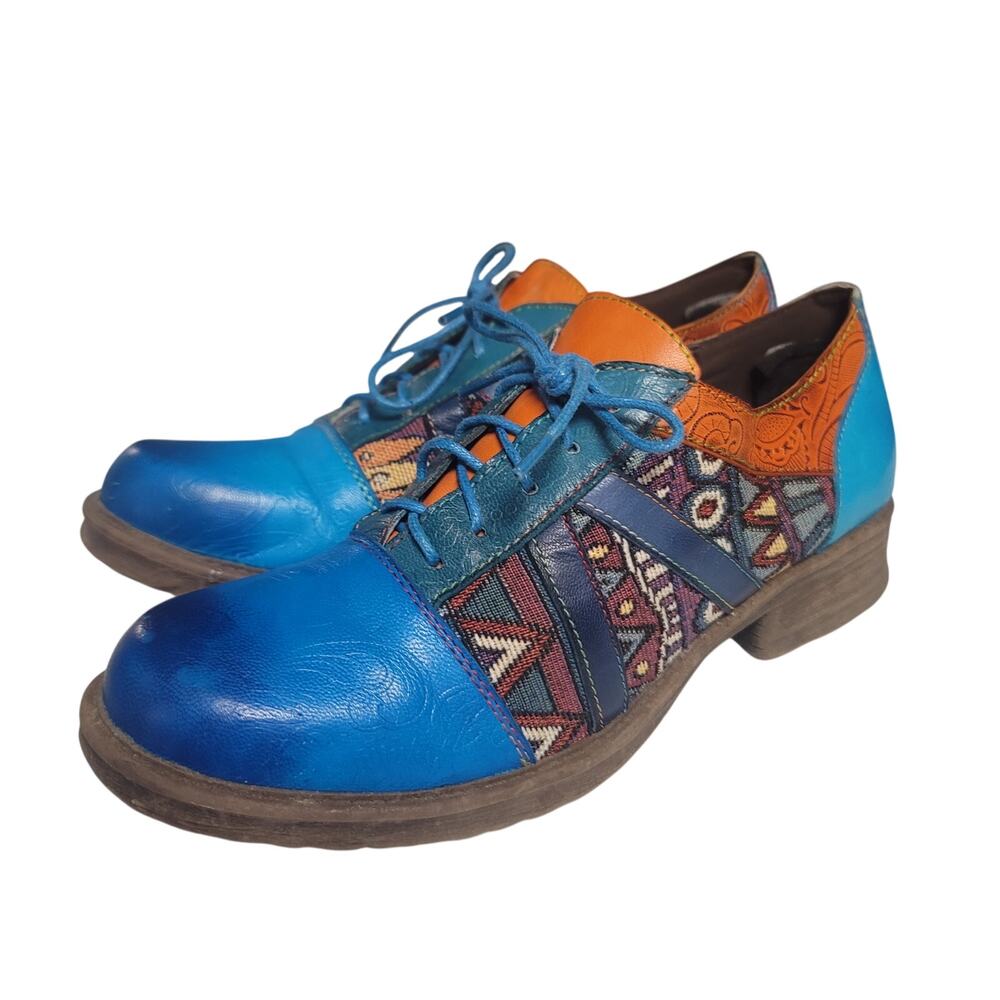 Gekks Bohemian Multicolor Leather Flat Oxfords Vintage Wingtip Shoes Size 40